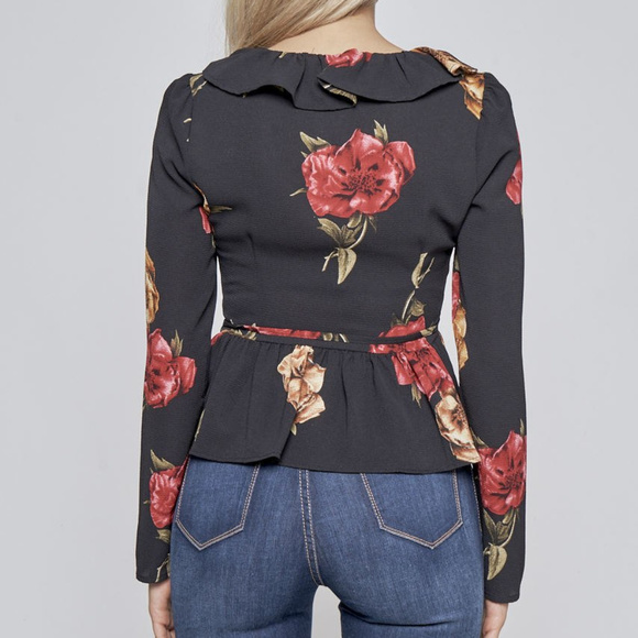 LONG SLEEVE DEEP V-NECK WRAP TOP @LAST TWO - Picture 3 of 3